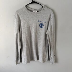 Champion x Timberland Long Sleeve Graphic T-Shirt Gray Logo Tee Men’s Medium